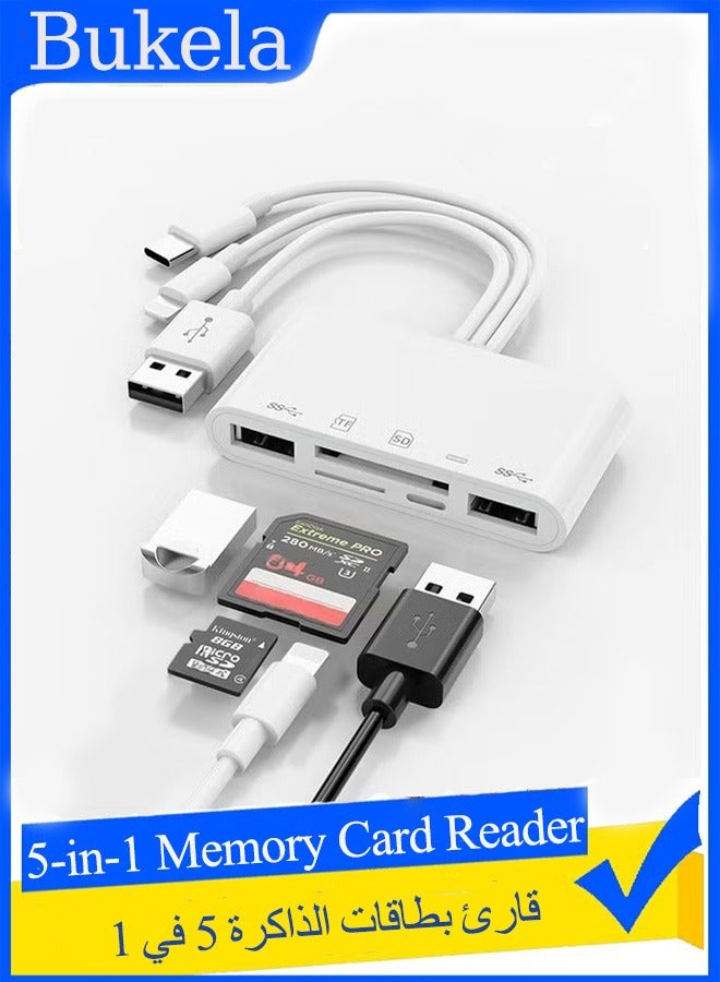 Bukela 5-in-1 Memory Card Reader, USB OTG Adapter & SD Card Reader for i-Phone/i-Pad, USB C and USB A Devices with Micro SD & SD Card Slots, Supports SD/Micro SD/SDHC/SDXC/MMC - Image 1